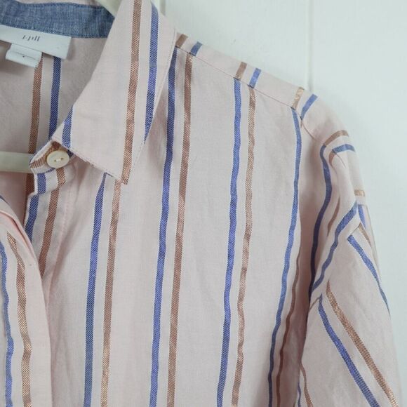 J. Jill Womens Pink Striped Button Front Small - Picture 4 of 10